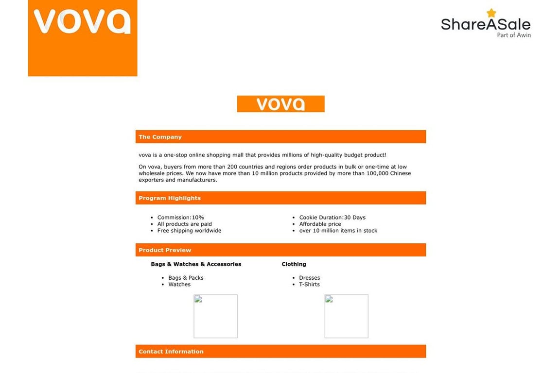Vova affiliate program signup page