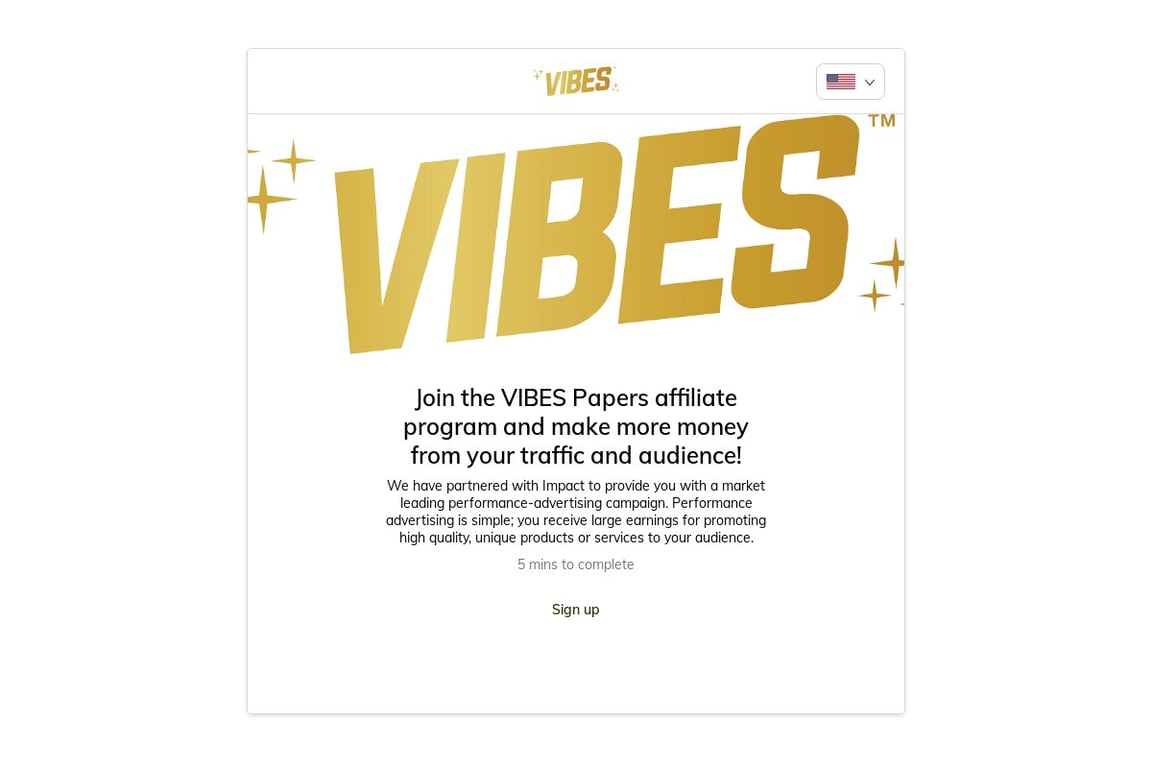 Vibes Papers affiliate program signup page