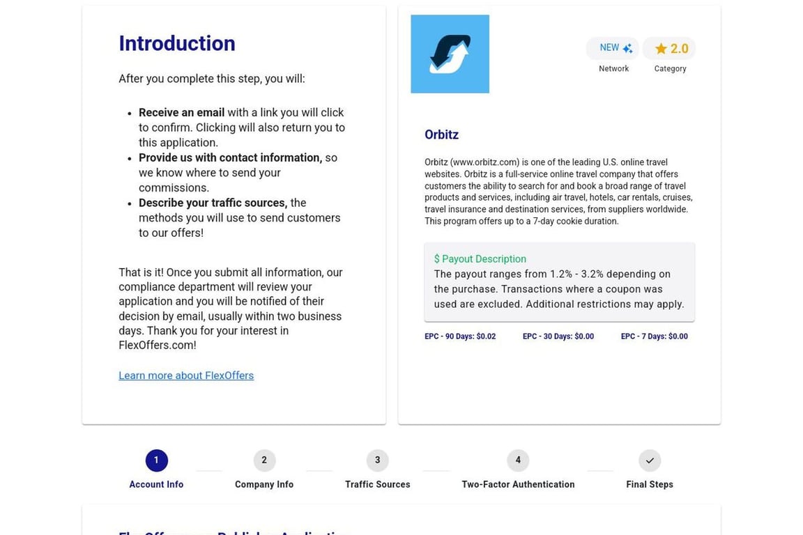Orbitz affiliate program signup page