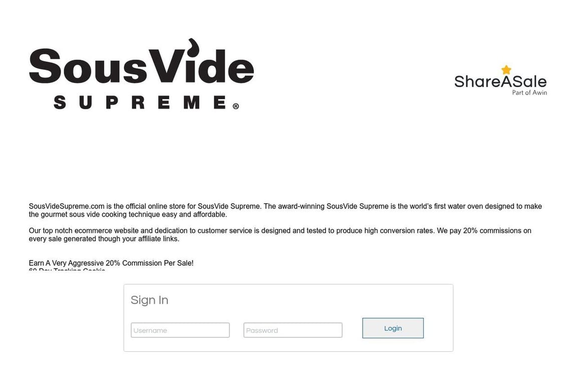 SousVide Supreme affiliate program signup page