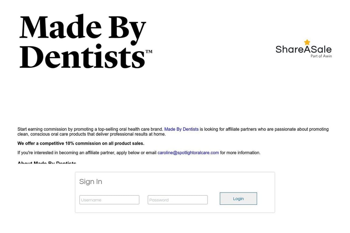 Spotlight Oral Care affiliate program signup page