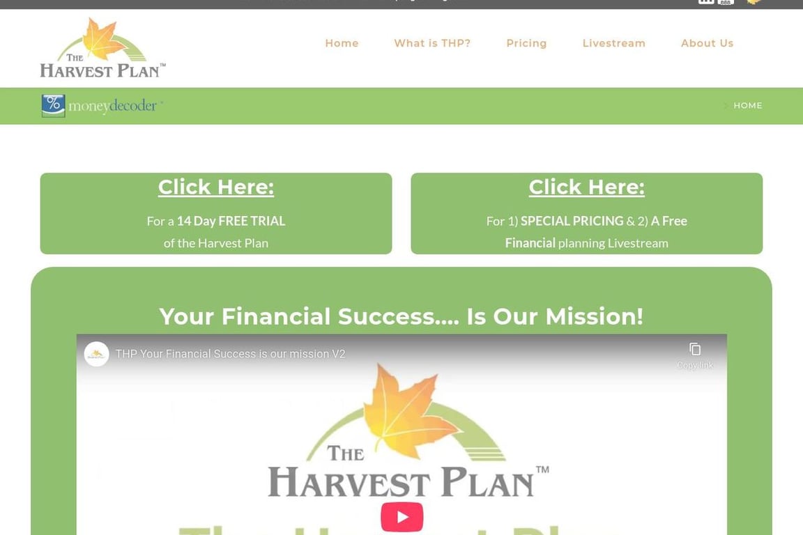 The Harvest Plan homepage