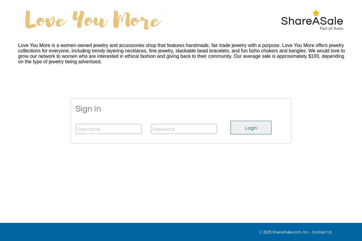 Love You More affiliate program signup page