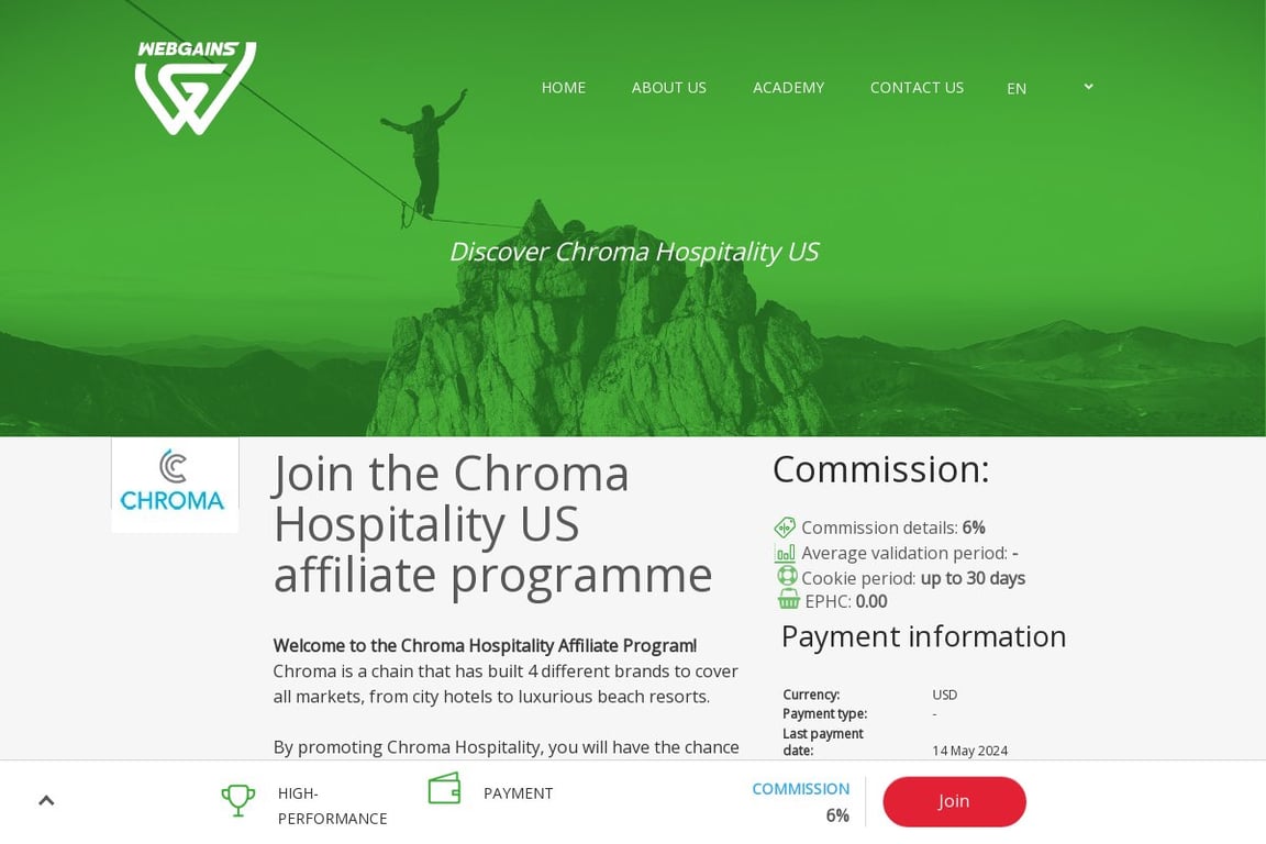 Chroma Hospitality US affiliate program signup page