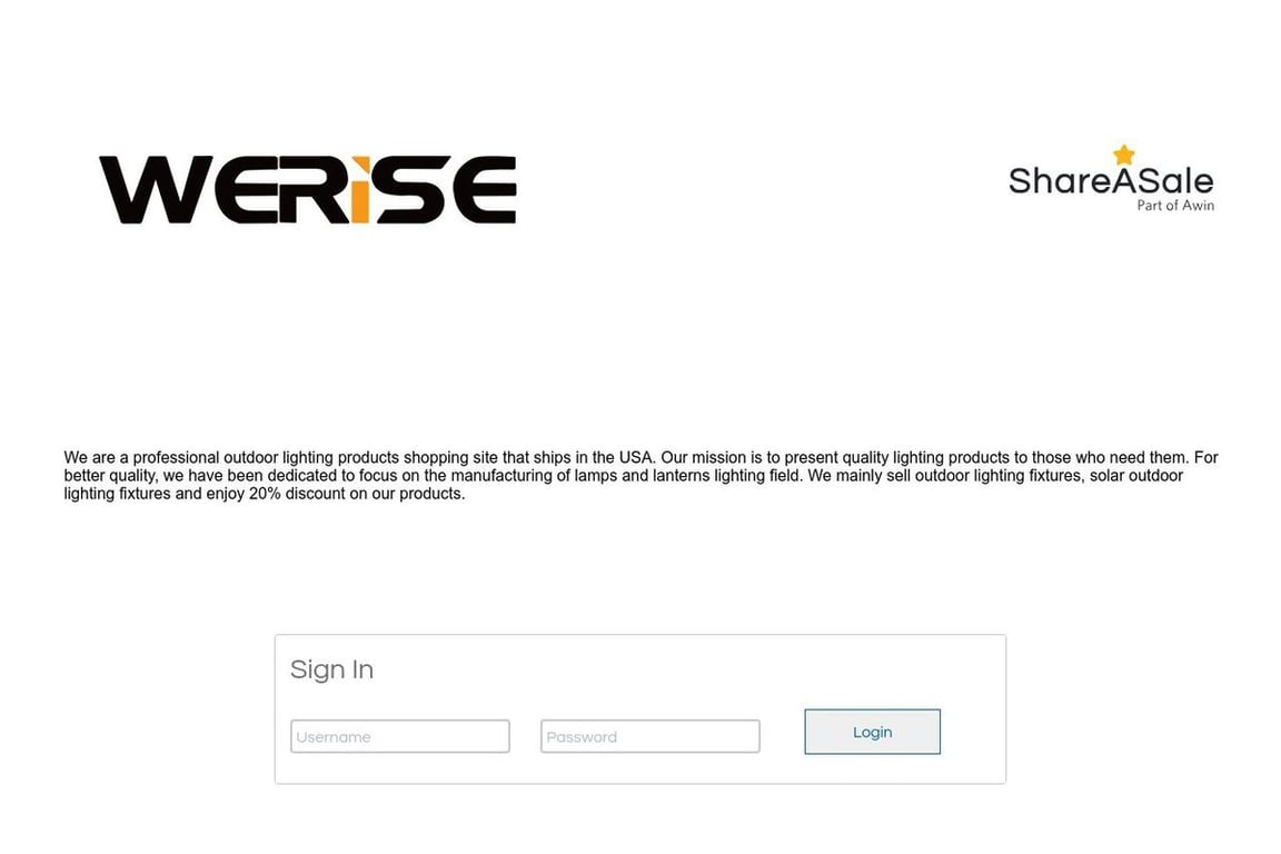 Werise Lighting affiliate program signup page
