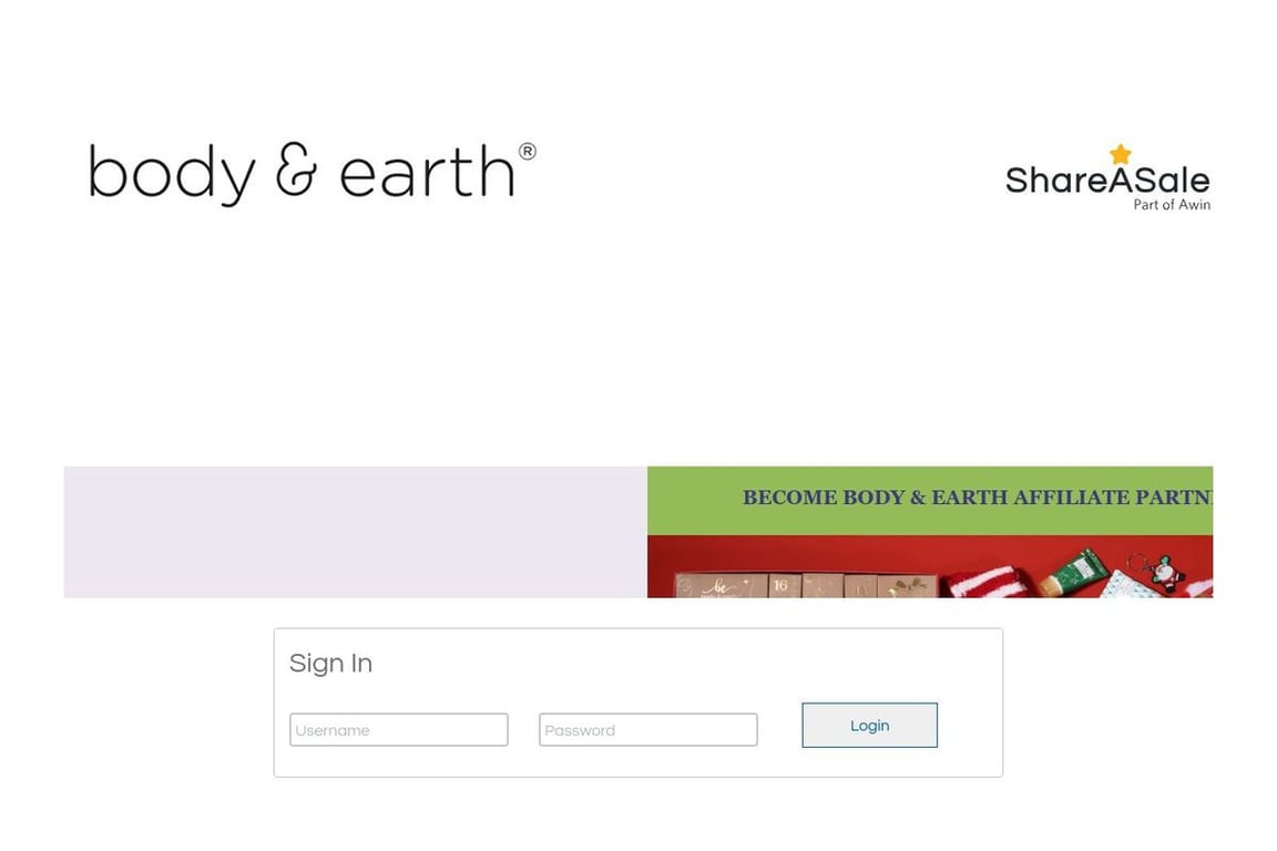 Body & Earth affiliate program signup page