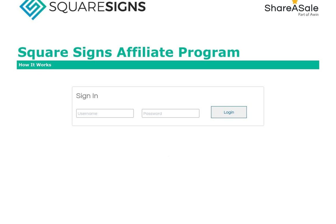 Square Signs affiliate program signup page