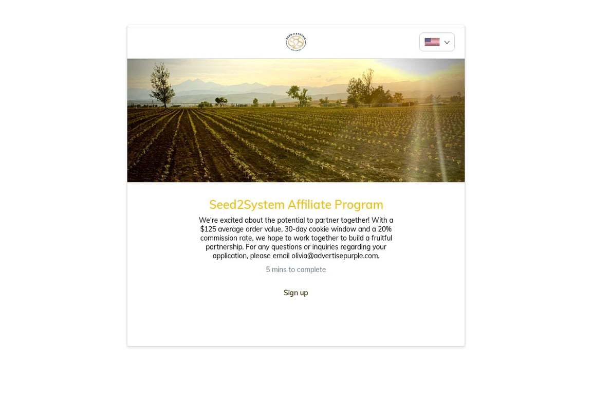 Seed2System affiliate program signup page