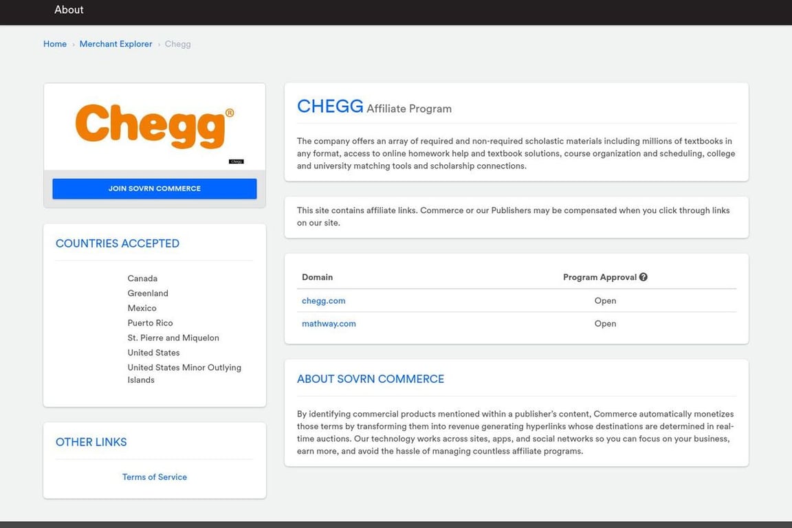 Chegg affiliate program signup page