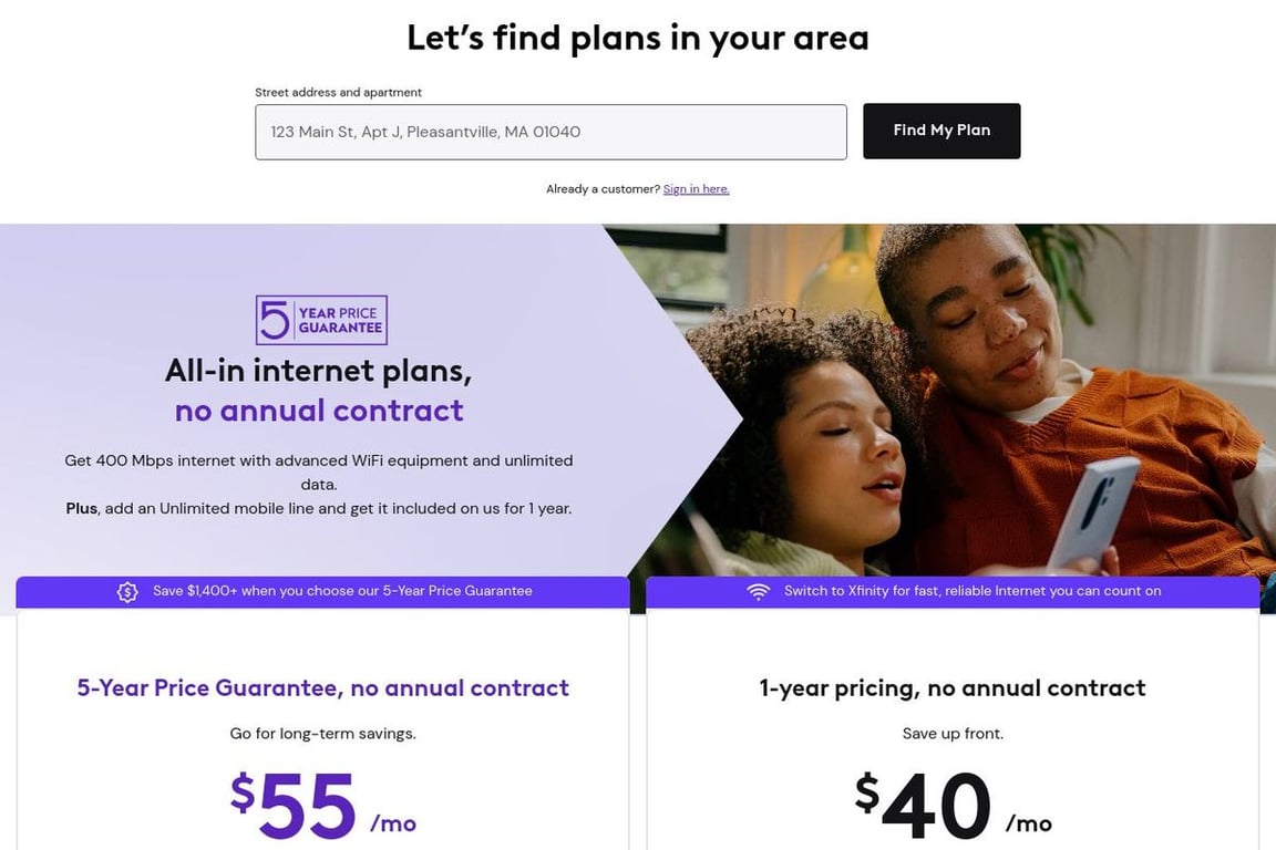 Xfinity Mobile homepage