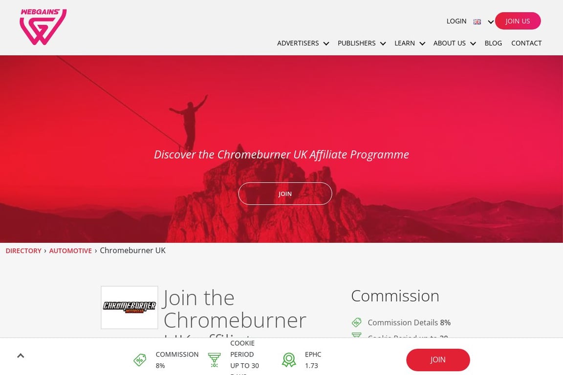 ChromeBurner UK affiliate program signup page