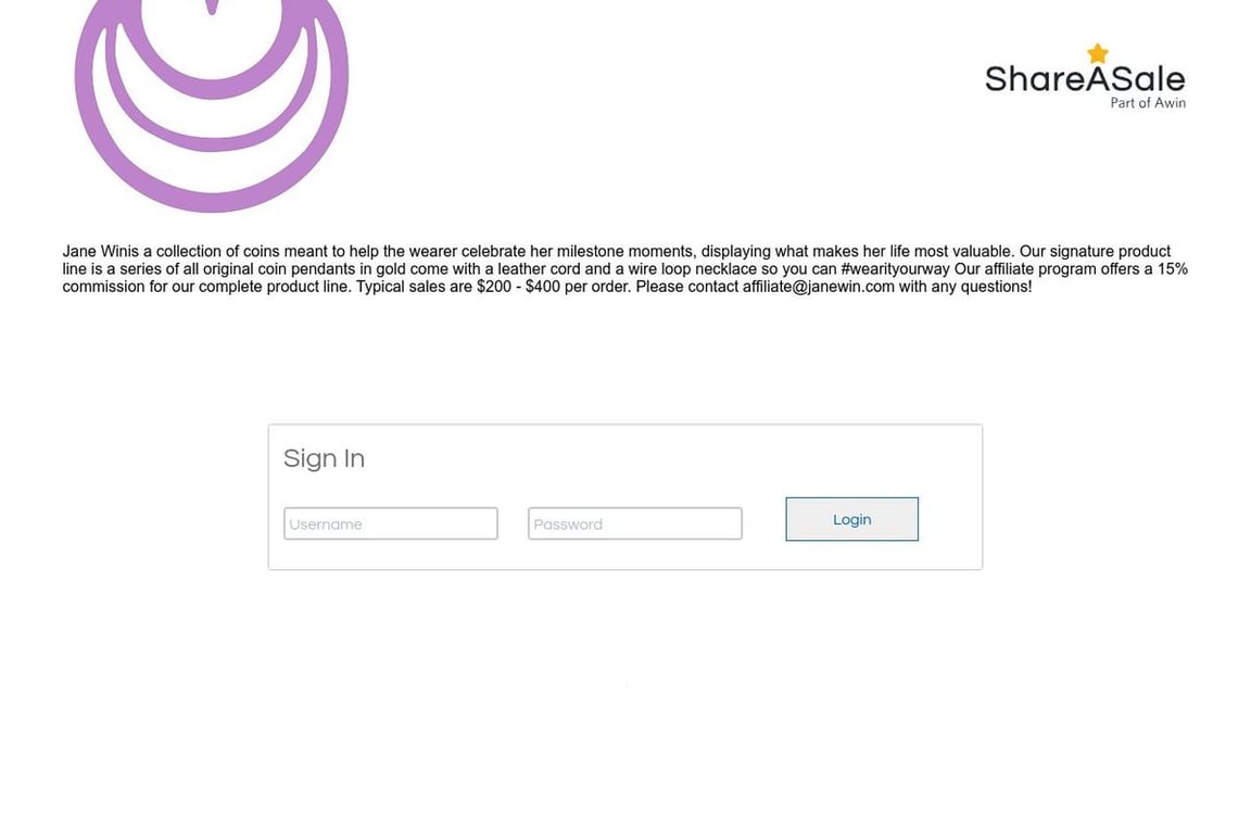 Jane Win affiliate program signup page