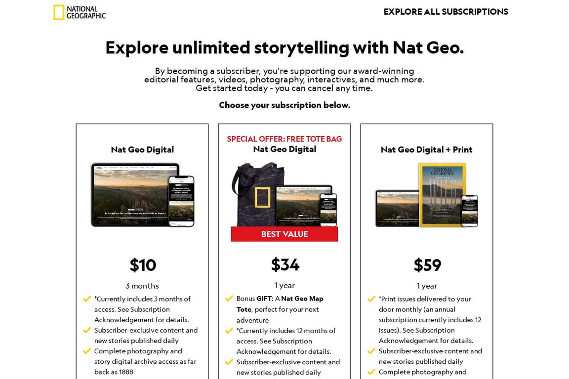 National Geographic Subscription homepage