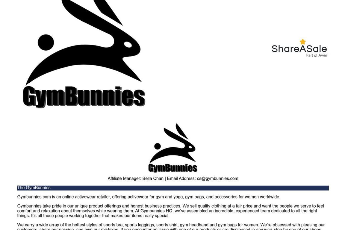GymBunnies affiliate program signup page