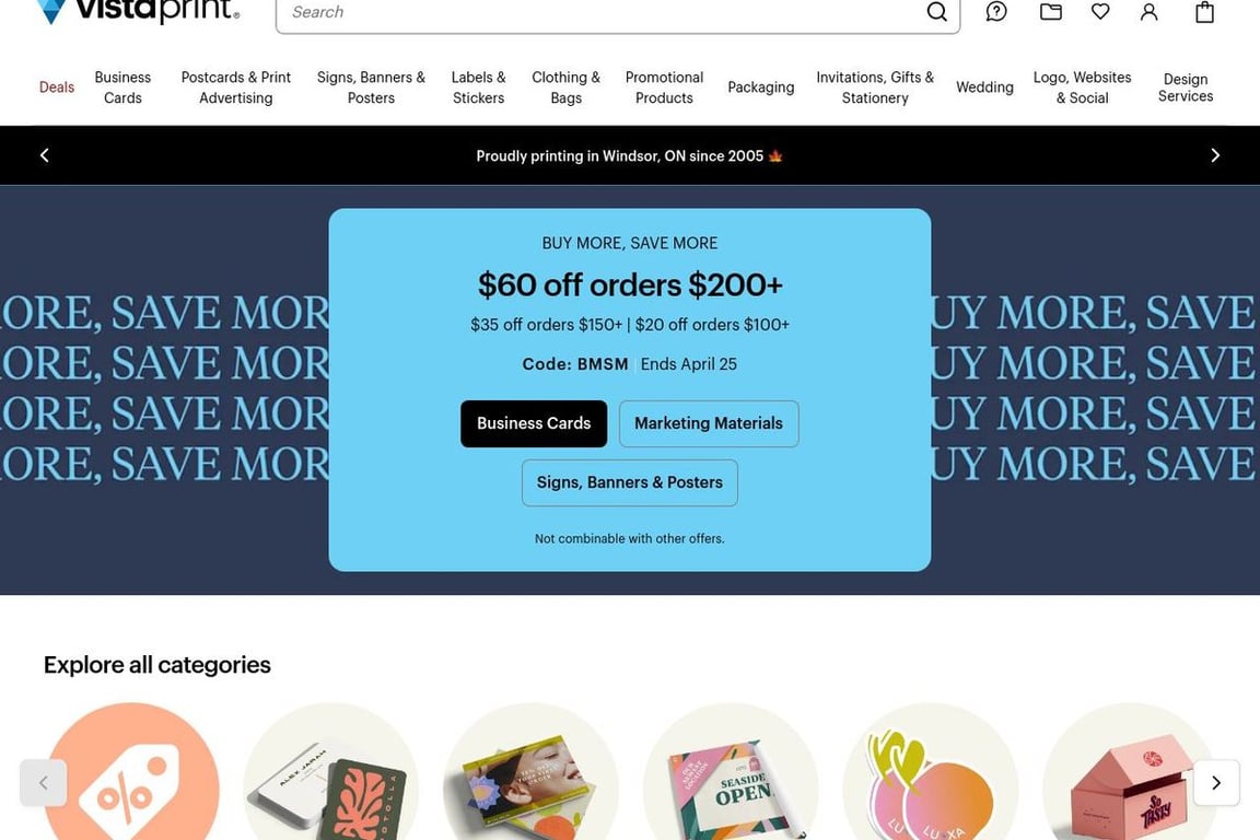 Vistaprint NA homepage