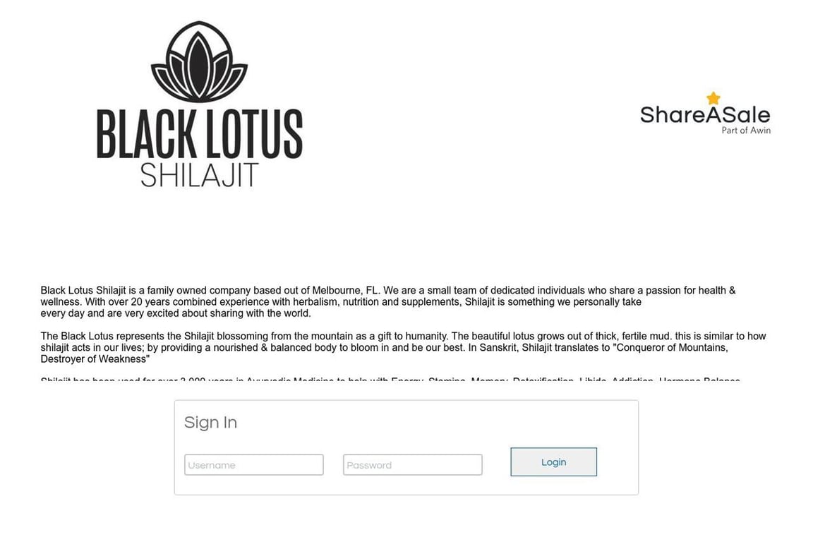 Black lotus shilajit affiliate program signup page