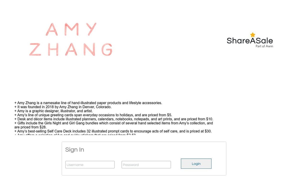 Amy Zhang affiliate program signup page