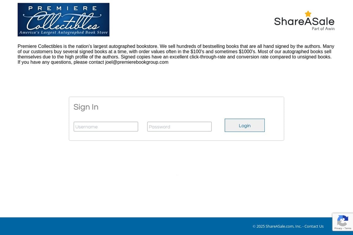 Premier Collectibles affiliate program signup page