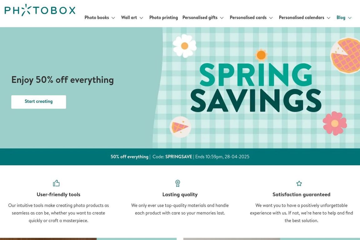 Photobox UK homepage