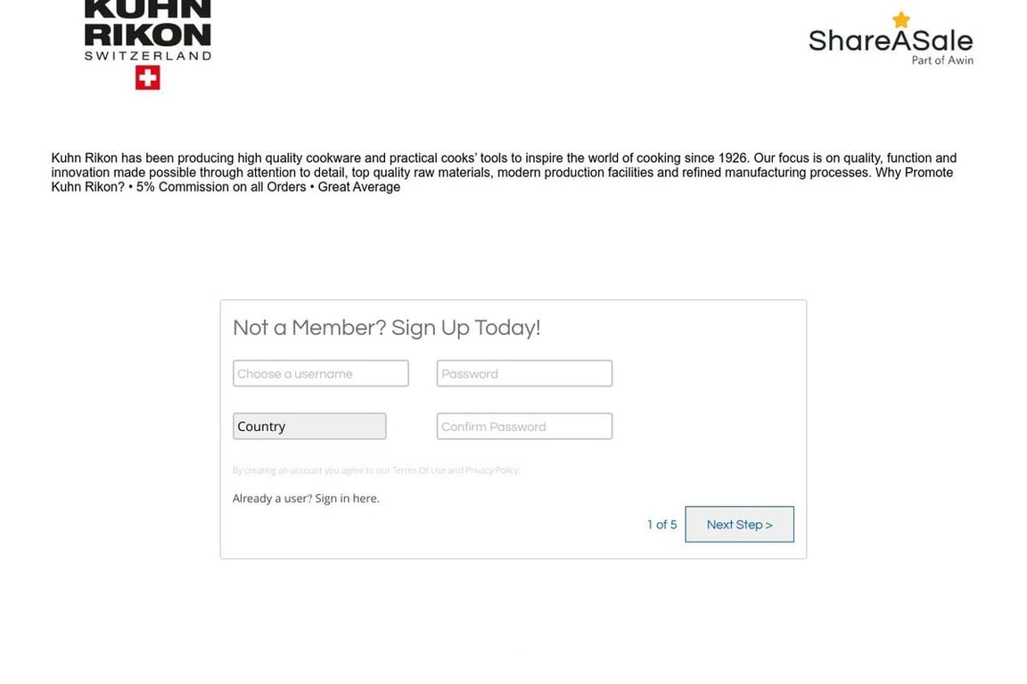 Kuhn Rikon Corp affiliate program signup page