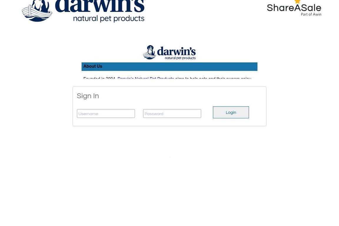 Darwin’s Natural Pet Products affiliate program signup page