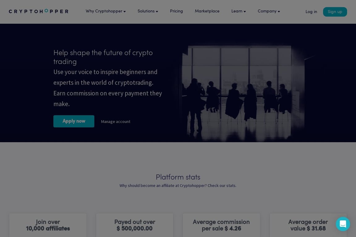 Cryptohopper affiliate program signup page