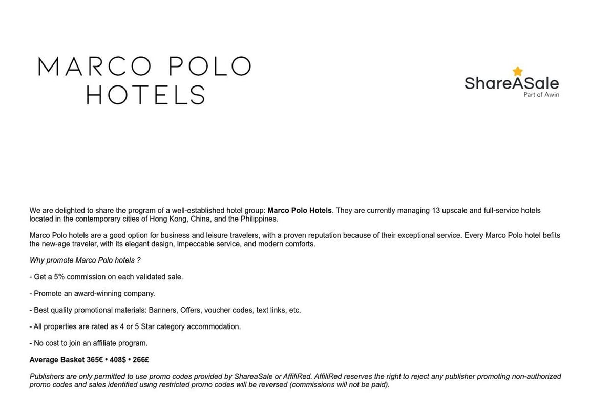 Marco Polo Hotels affiliate program signup page
