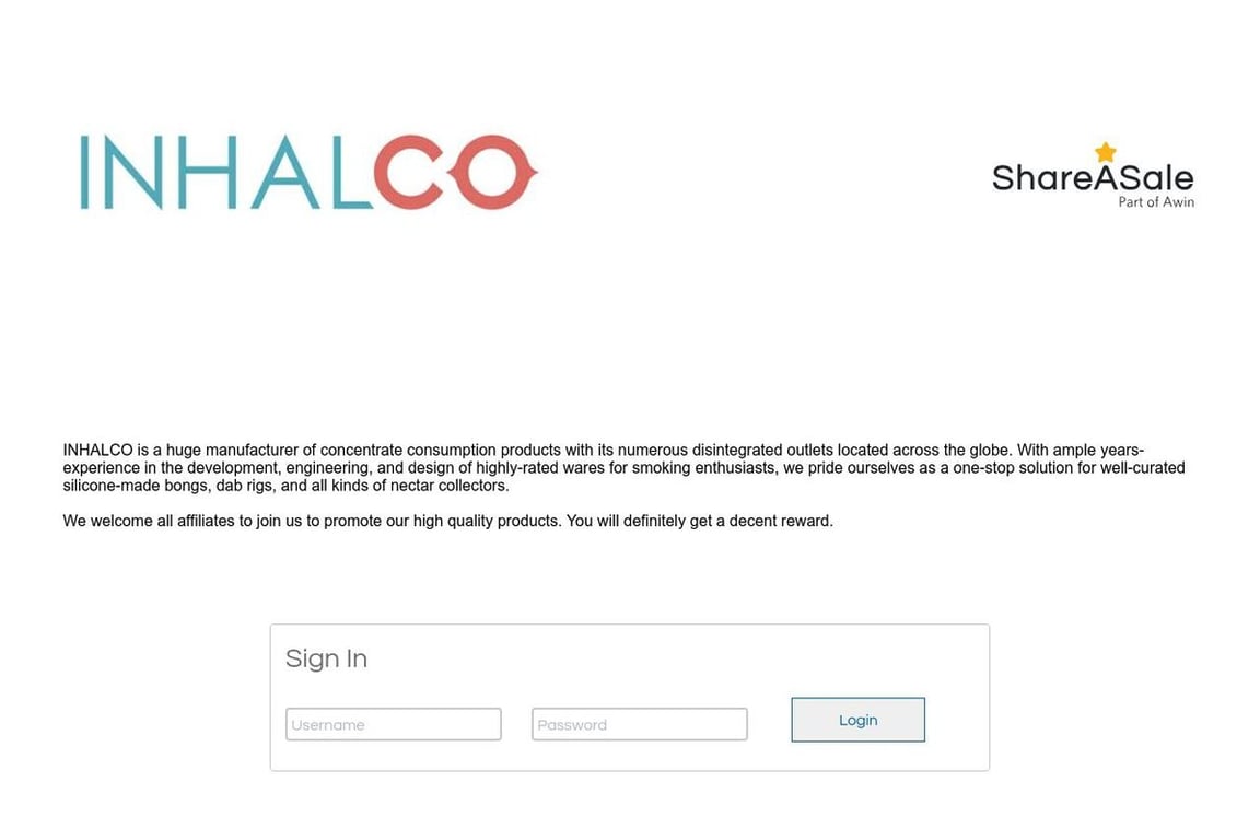 INHALCO affiliate program signup page