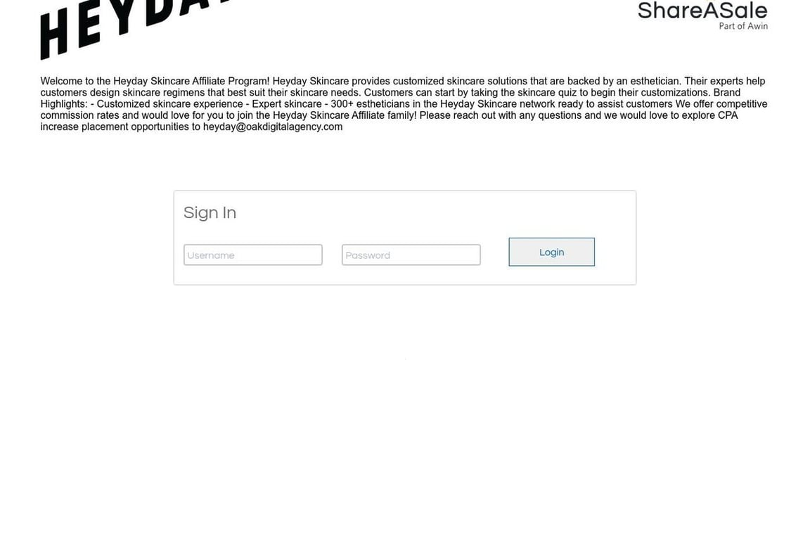 Heyday affiliate program signup page
