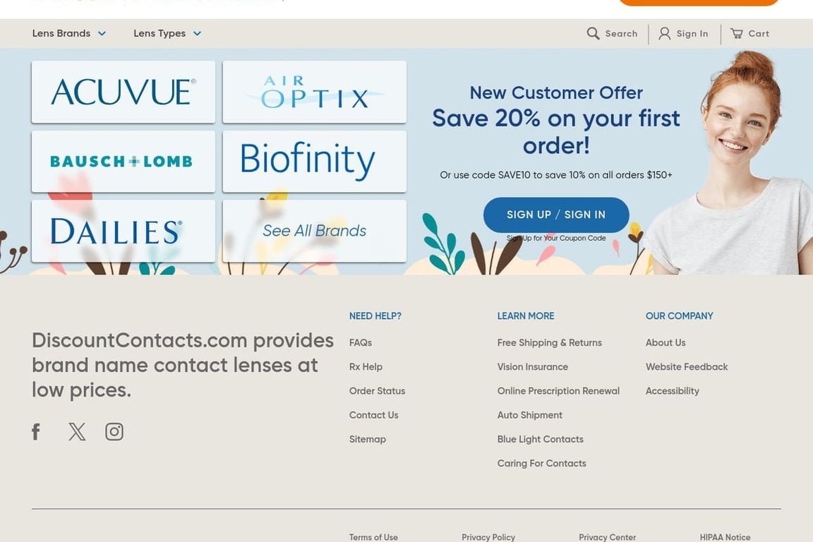 DiscountContactLenses.com homepage