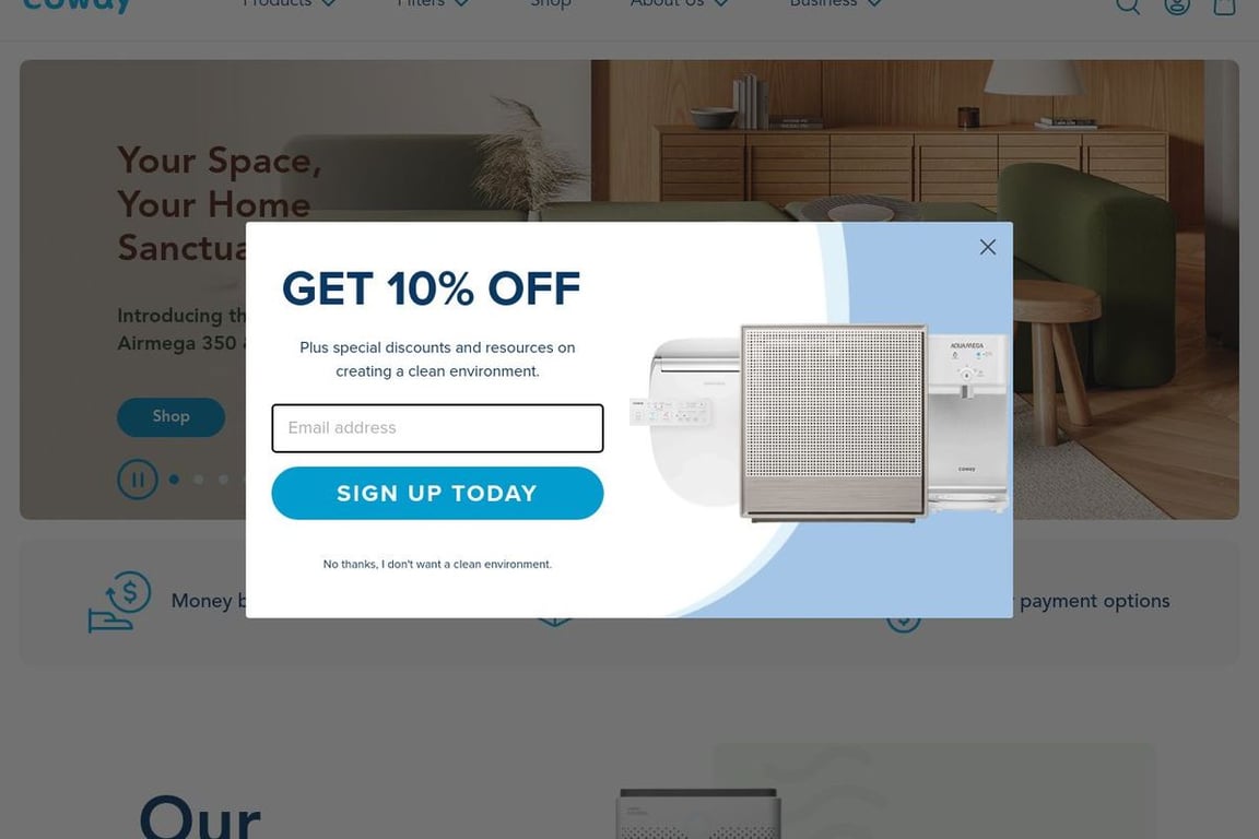 Coway homepage