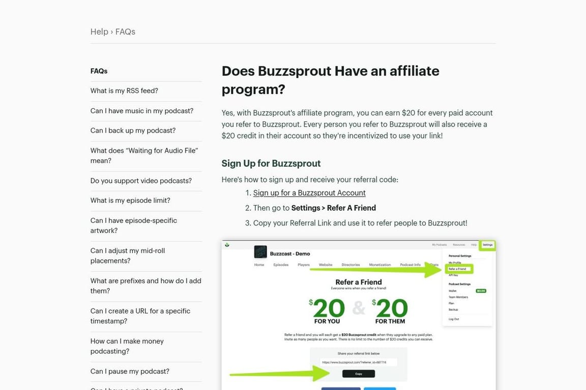 Buzzsprout affiliate program signup page