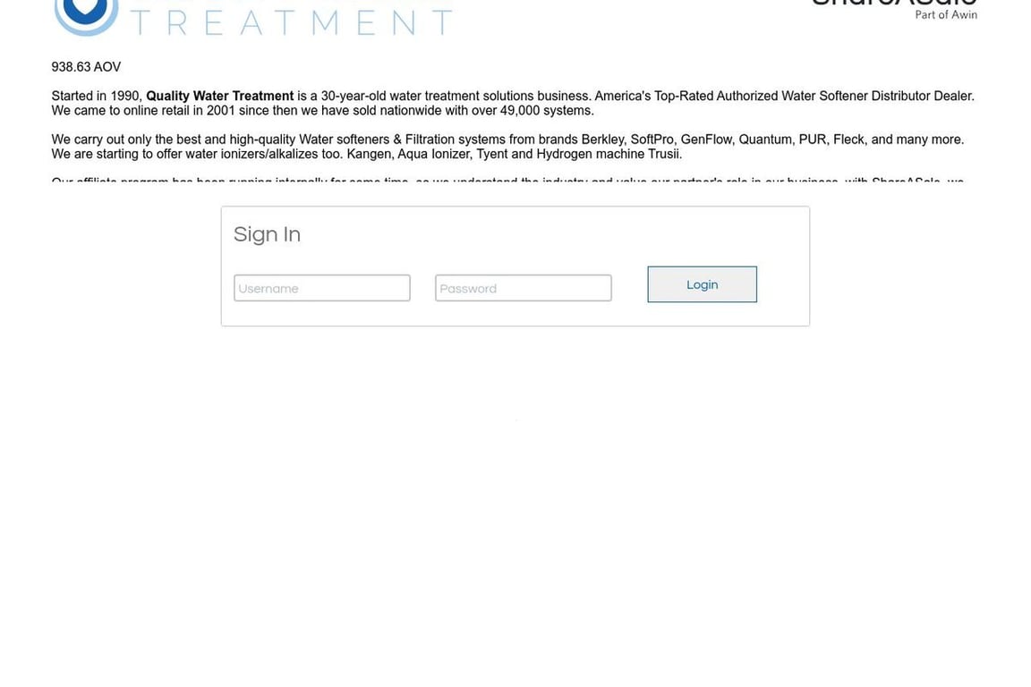 Quality Water Treatment affiliate program signup page