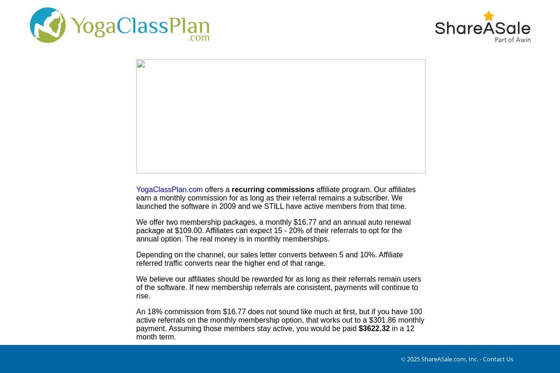 Yoga Class Plan affiliate program signup page