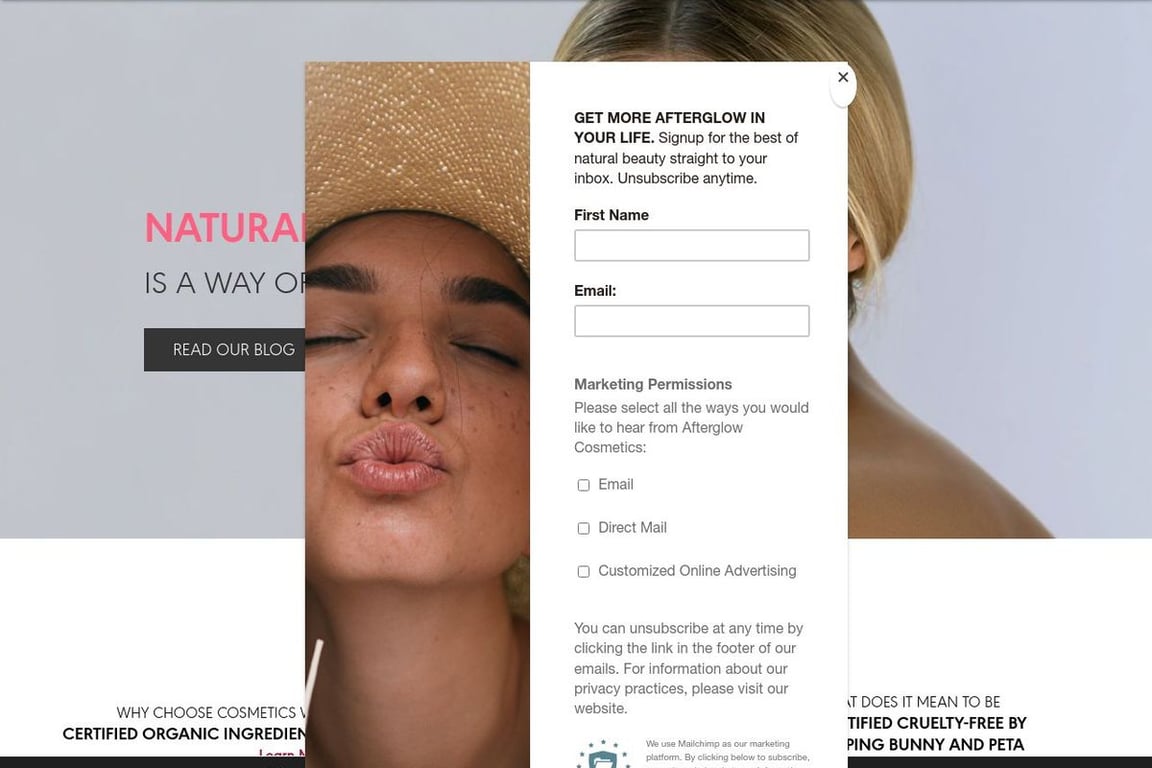 Afterglow Cosmetics homepage