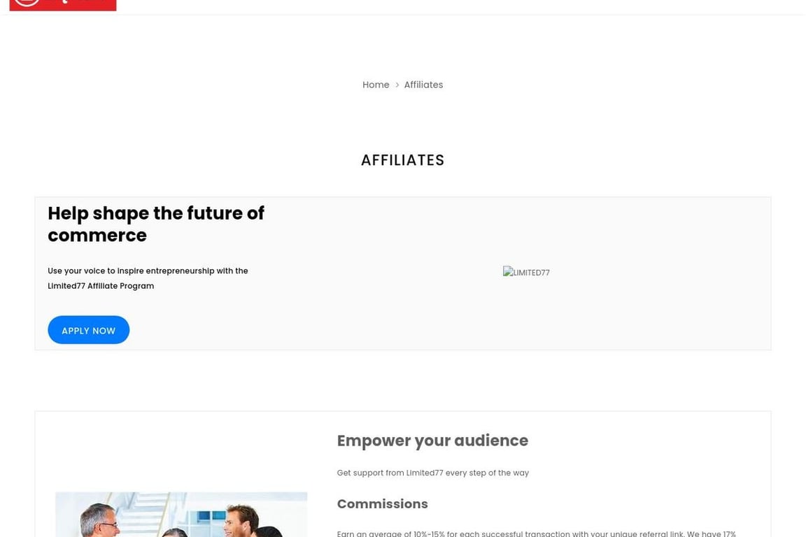 Limited77 affiliate program signup page