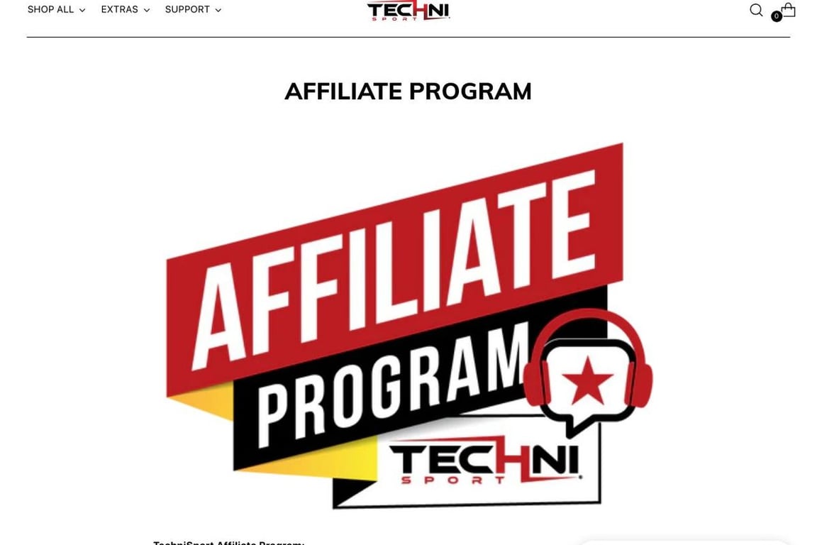 Technisport affiliate program signup page
