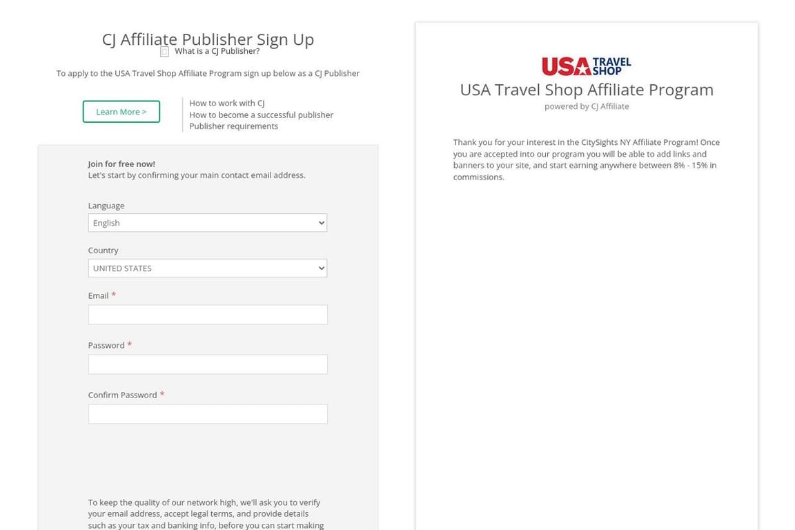 CitySights NY affiliate program signup page