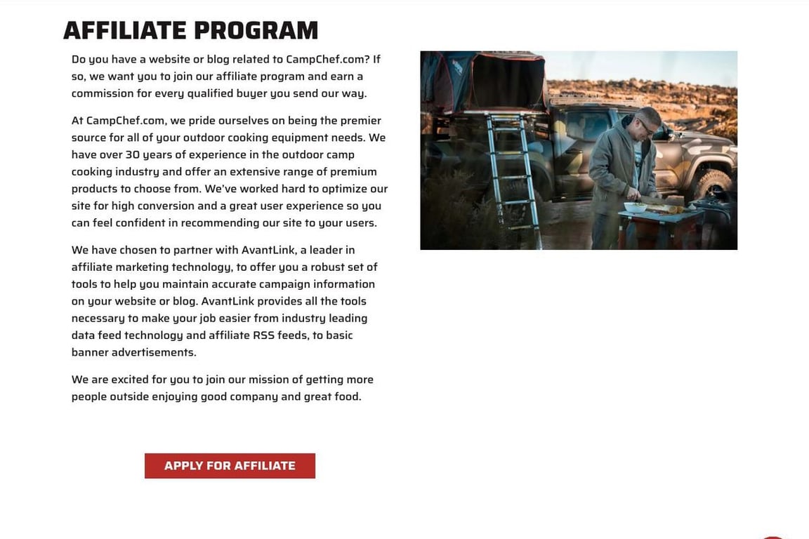 Outdoor Cooking affiliate program signup page