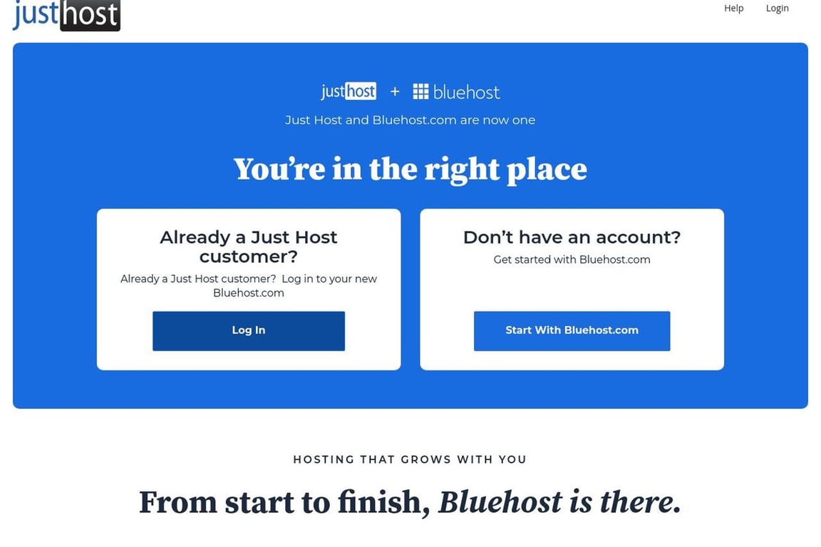 Just Host homepage