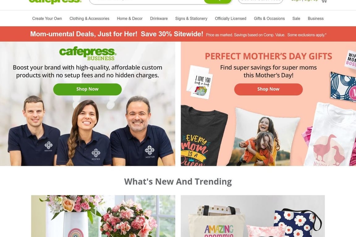 CafePress homepage