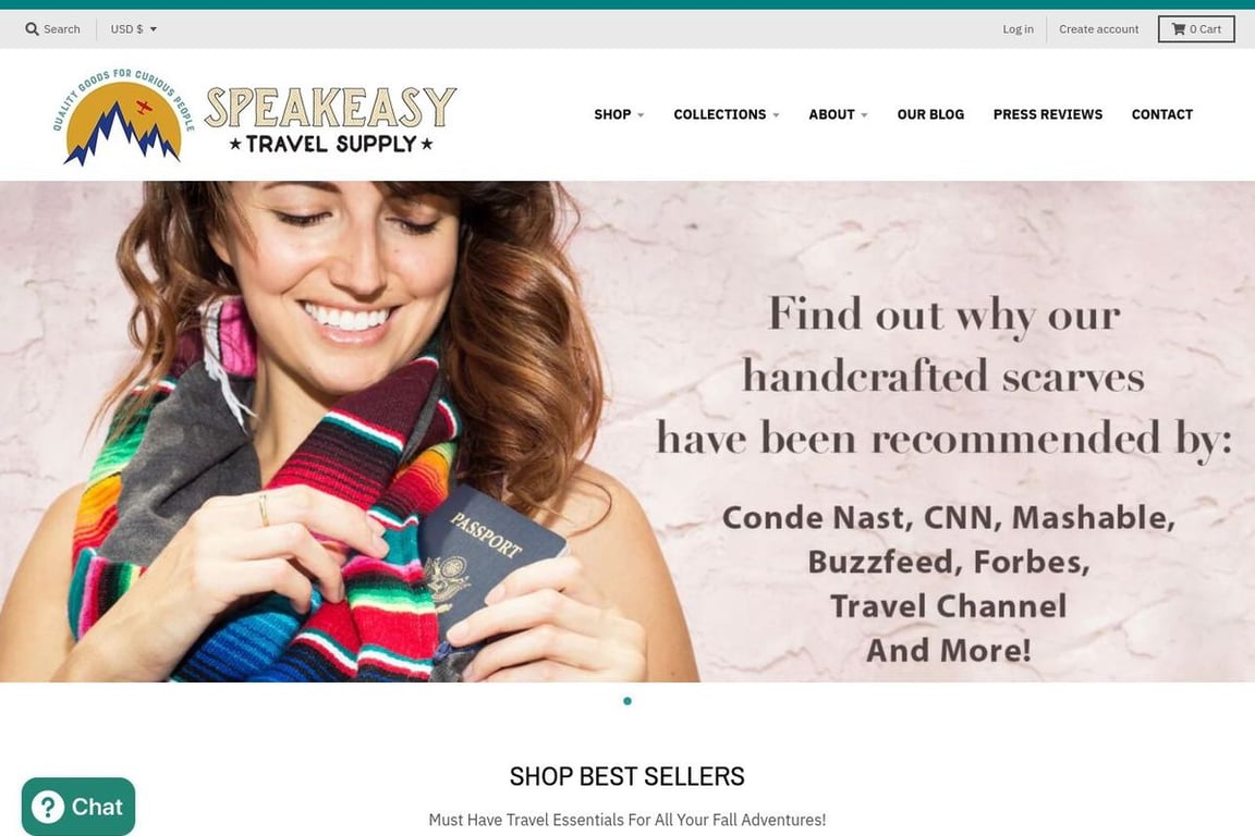 Speakeasy Travel Supply homepage
