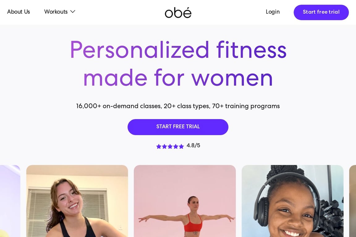 obe Fitness homepage