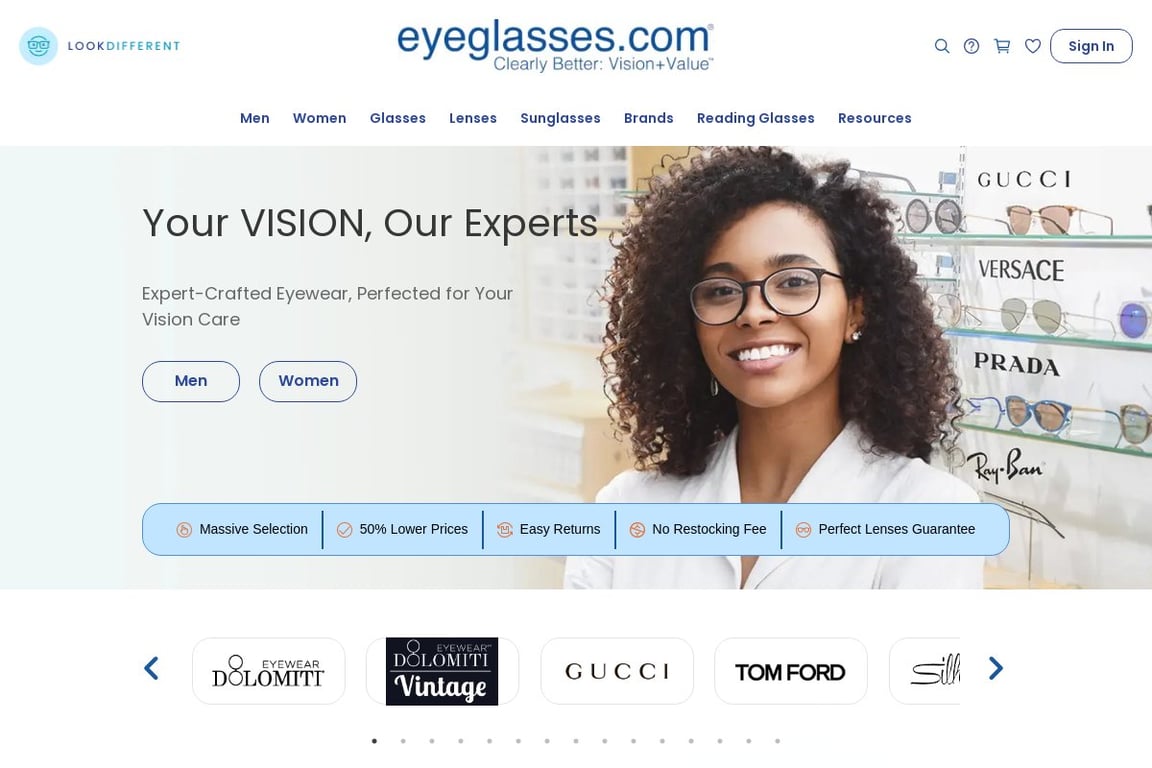 Eyeglasses.com homepage
