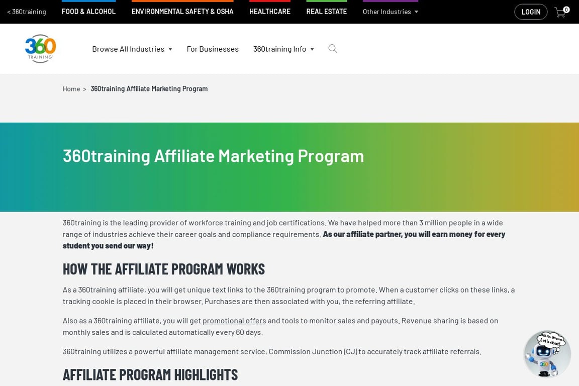 360 Training affiliate program signup page