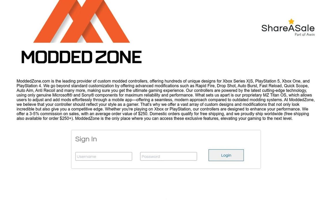 ModdedZone affiliate program signup page