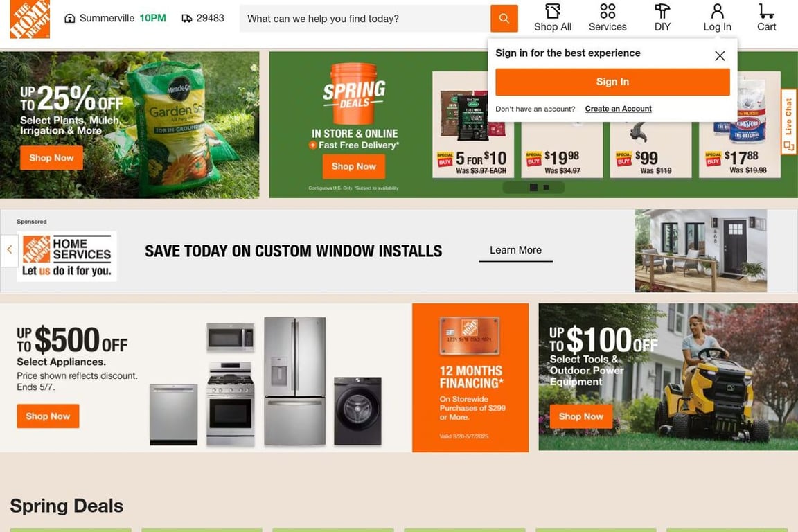 The Home Depot homepage