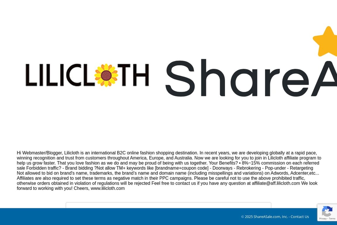 Lilicloth affiliate program signup page