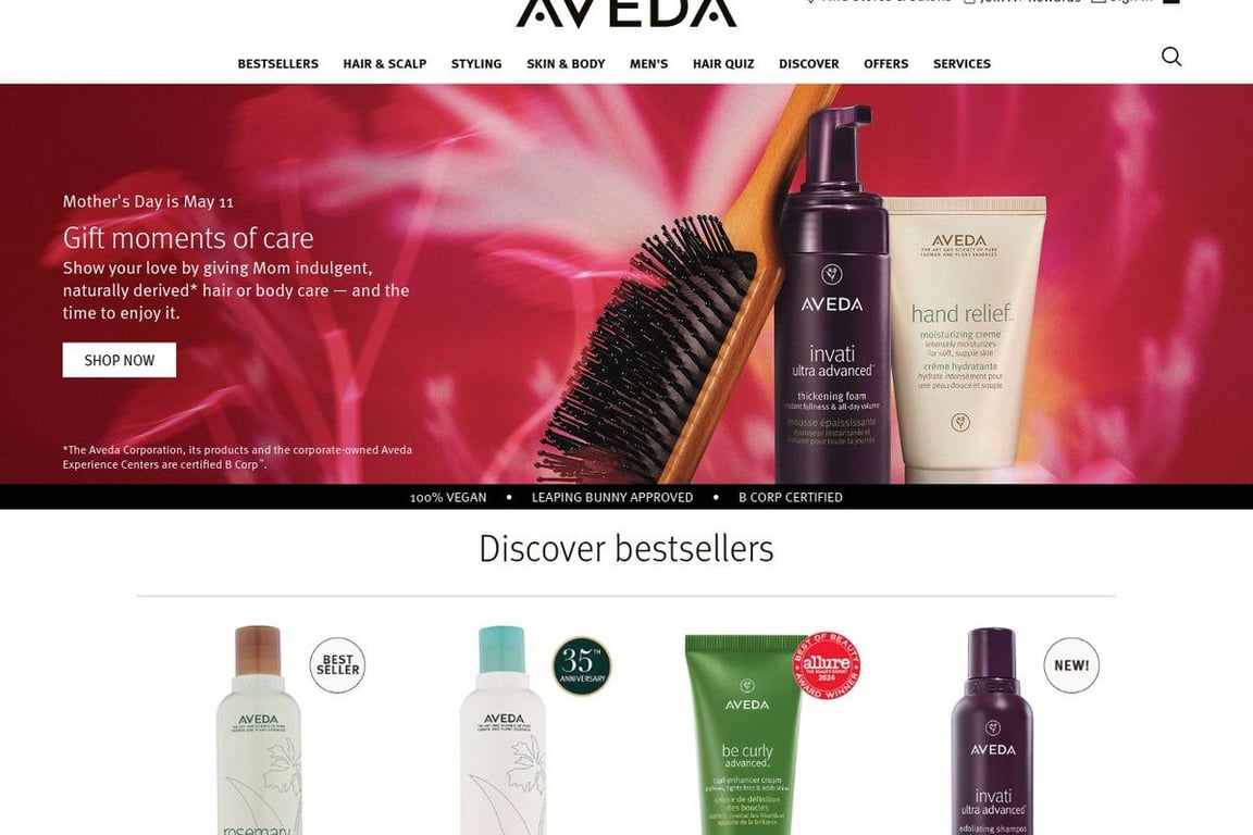 Aveda Corporation homepage