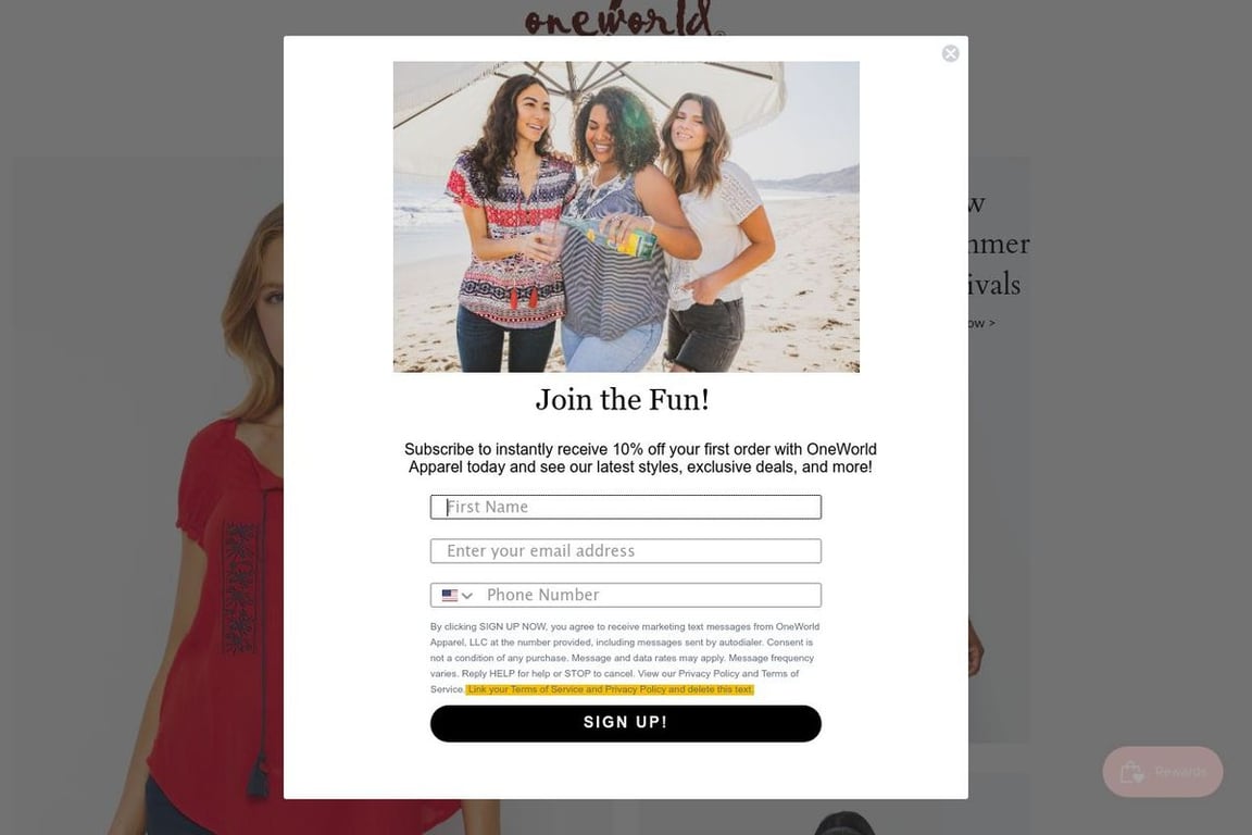 One World Apparel homepage